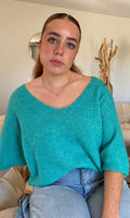 Pull manches 3/4 bleu turquoise MAEVA