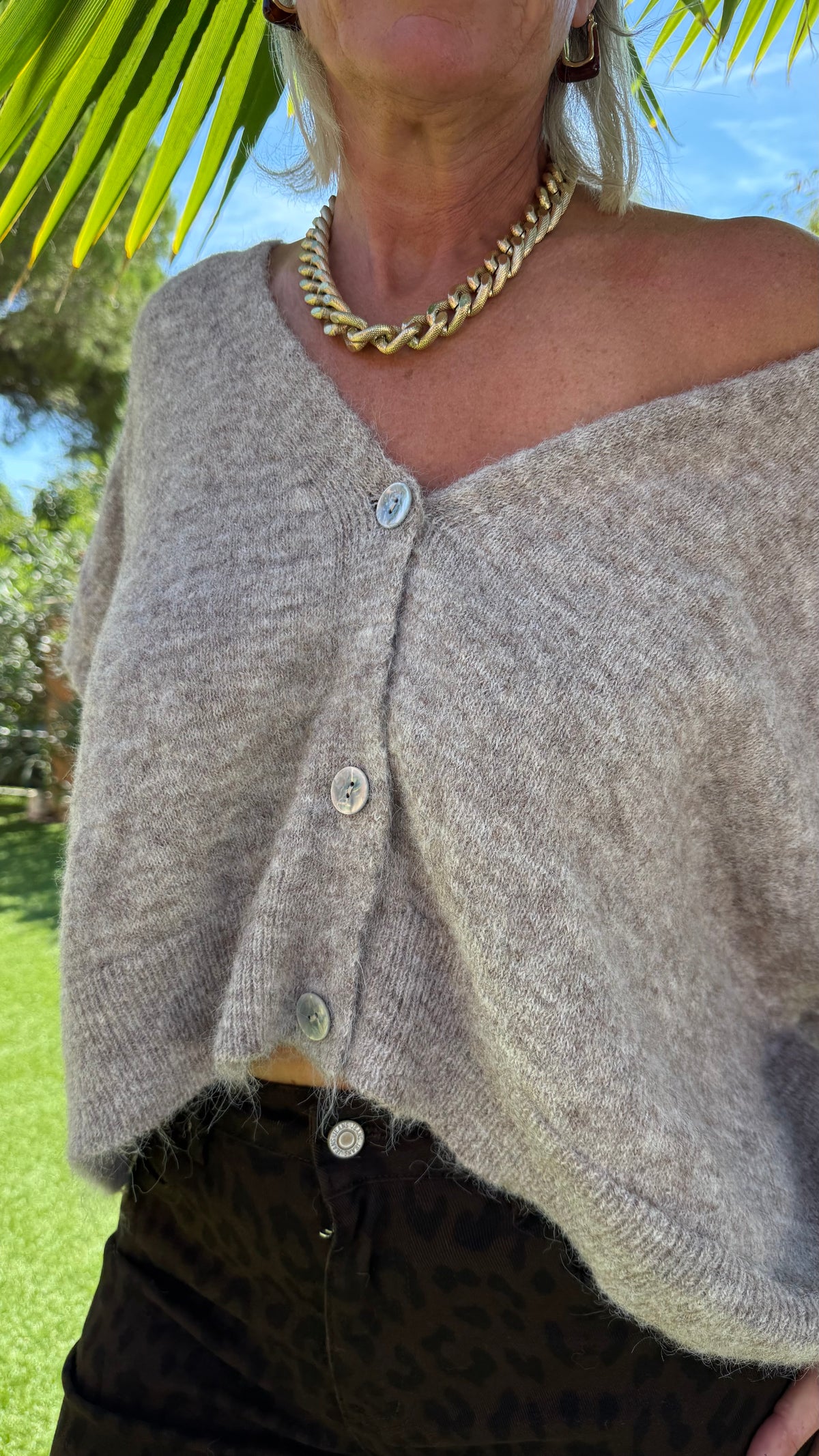 Gilet maille boutonné – Beige chiné 🤎 Noémie