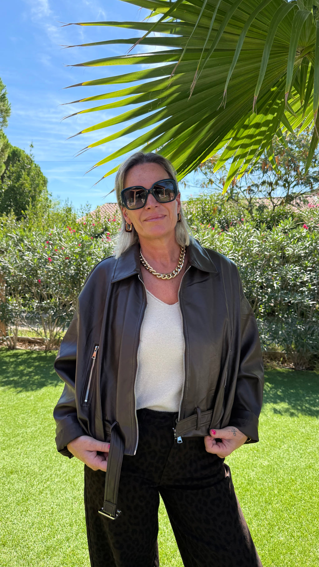 Blouson simili cuir marron SIENNA