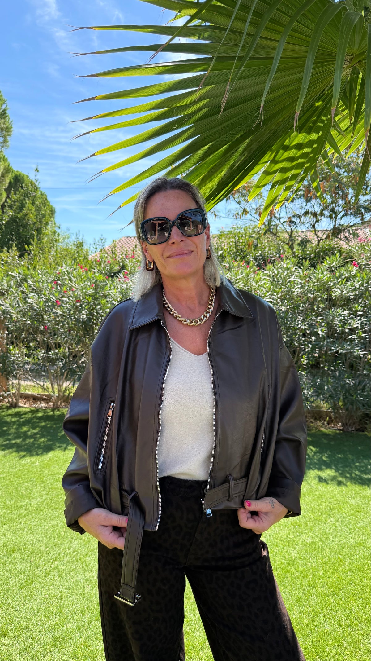 Blouson simili cuir marron SIENNA