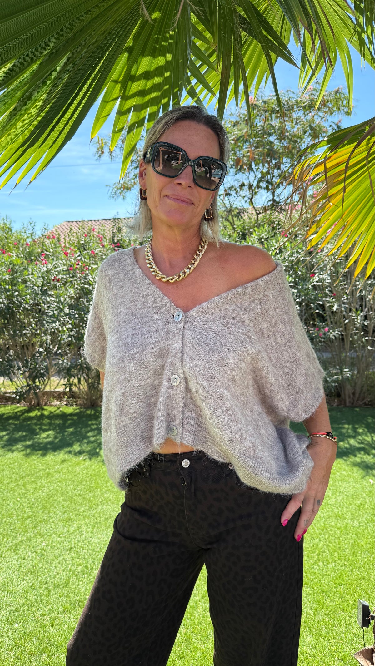 Gilet maille boutonné – Beige chiné 🤎 Noémie