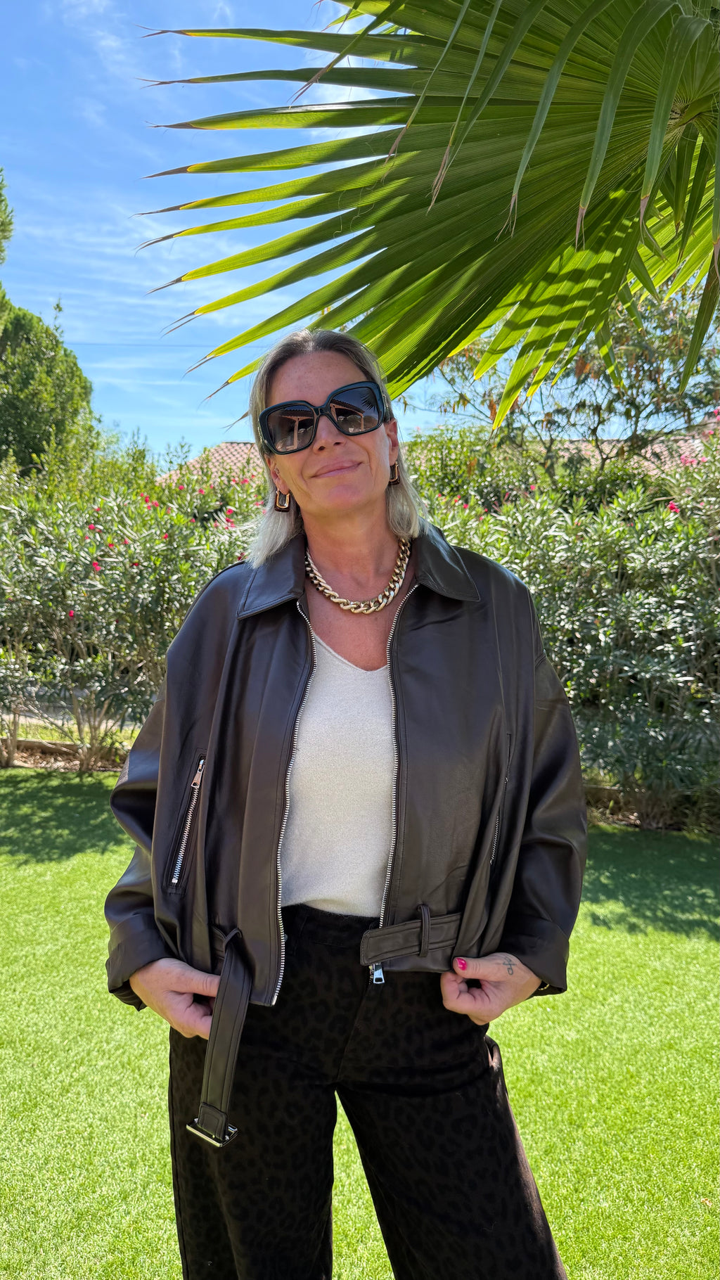 Blouson simili cuir marron SIENNA