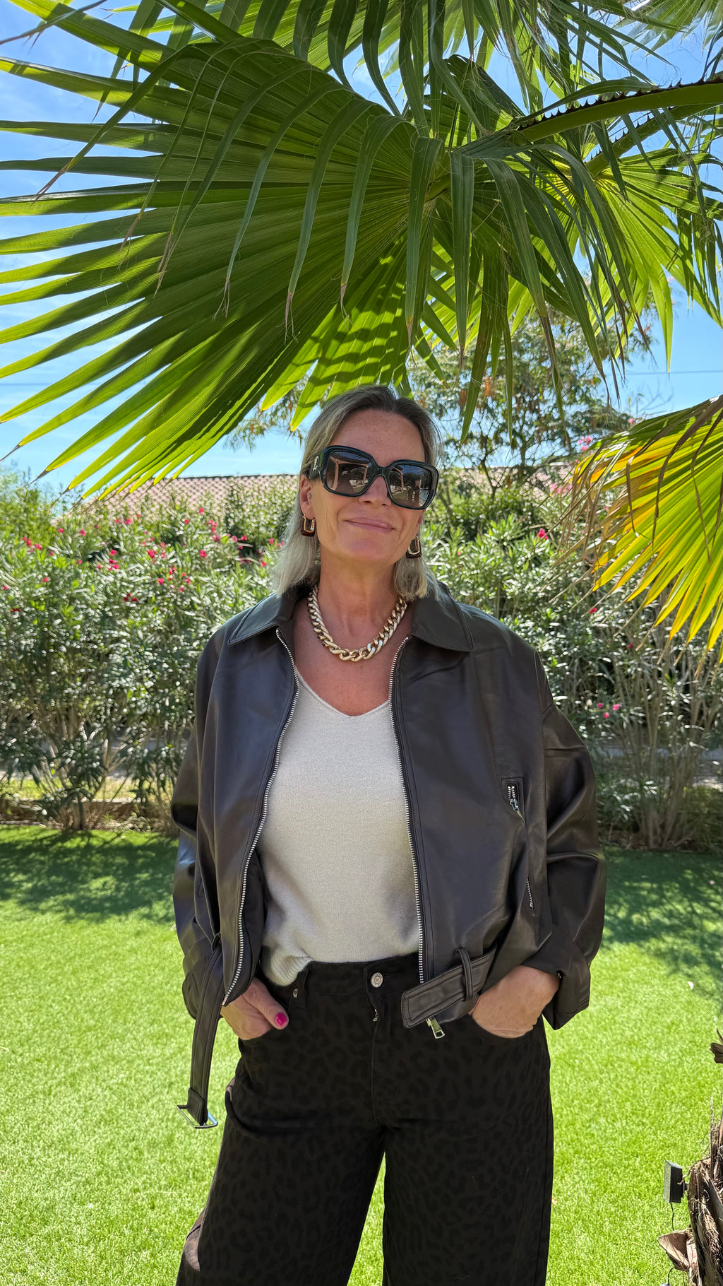 Blouson simili cuir marron SIENNA