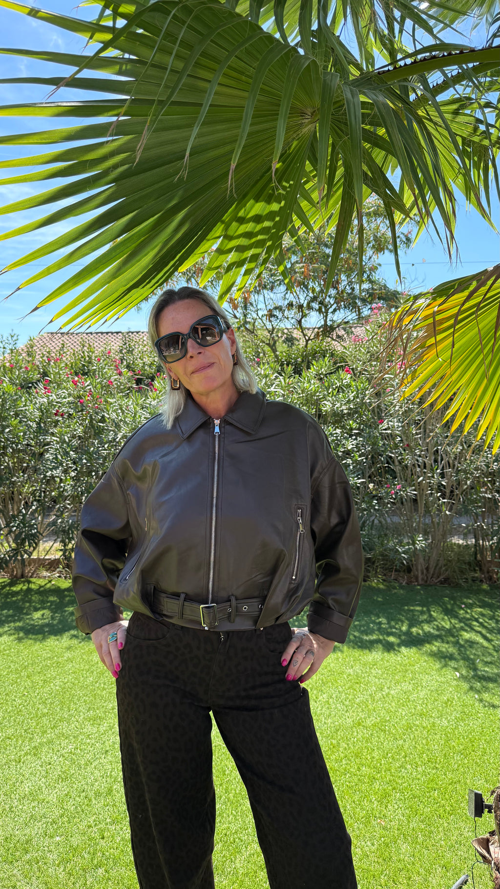 Blouson simili cuir marron SIENNA