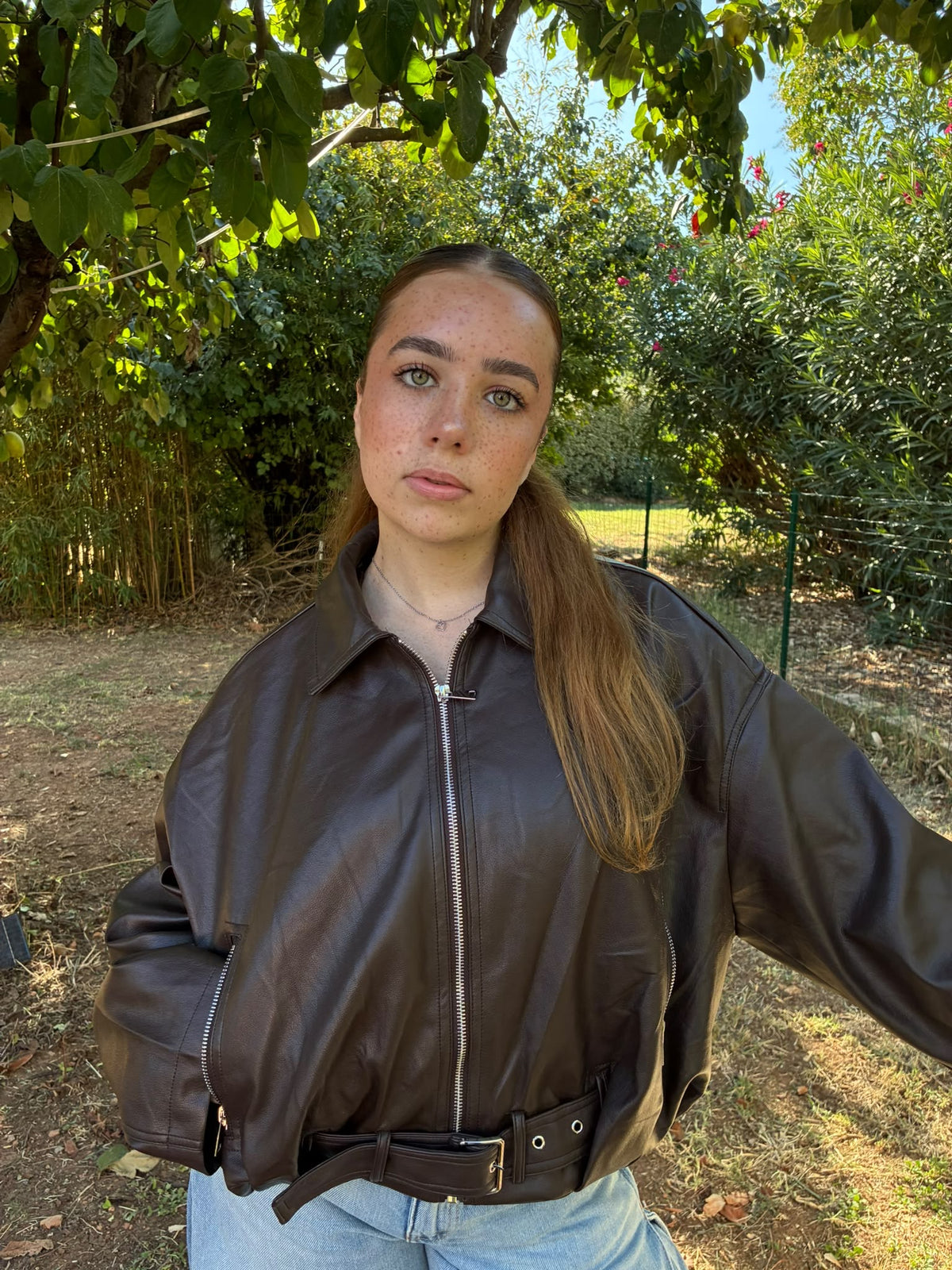 Blouson simili cuir marron SIENNA